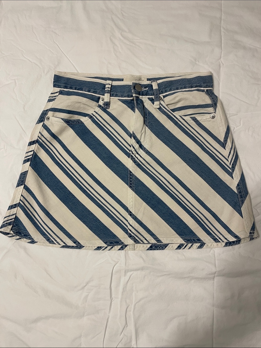 Universal Thread Striped Blue and cream Denim Mini Skirt